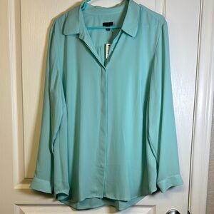Talbots Woman Seafoam Turquoise Long Sleeve Button Down Blouse Size 1X NWT #2628